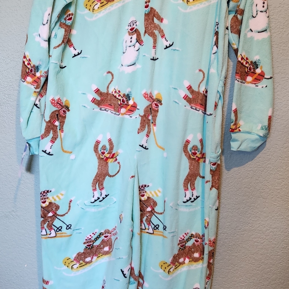 NEW Nick & Nora Sock Monkey Winter One-Piece Fleece Pajamas Non Footed Medium M - Picture 5 of 5